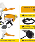 Portable Electrostatic Powder Coating Gun System with foot switch, featuring solid control box, spray gun, and adjustable regulator.