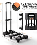✝️ Folding Hand Truck 500lbs, Portable Heavy Duty Dolly Cart with 6 Wheels Collapsible, shown with dimensions and features