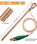 Portable Grounding Rod With 4 Ft Flexible Copper Bonding Wire And Copper Clip, One Half Inch Diameter Rod, Copper Clad Construction