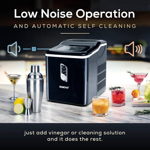 Portable Countertop Ice Maker With LED Control Panel and drinks, produces 26 lbs of ice/day, ideal for home, kitchen, office, RV, outdoor use.