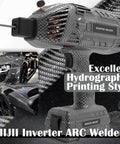 Carbon fiber style portable 140A 110V IGBT inverter handheld welder with hot start arc force and base stand for DIY projects.