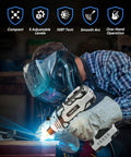 Person using 110V Portable IGBT Inverter Welder With 5 Current Settings Handheld Arc Welding Gun For 3/32 Inch Wire Rods Grey Compact