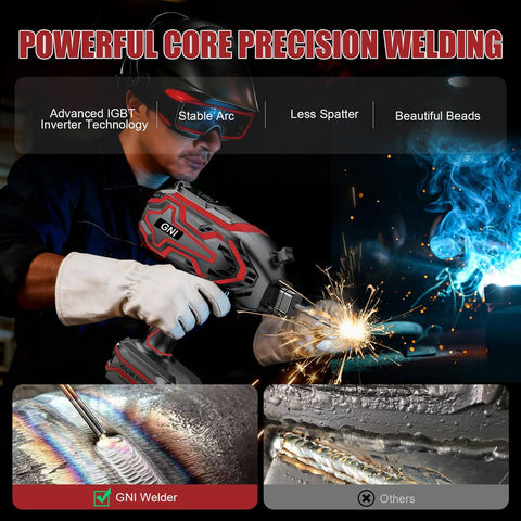 Person welding with Upgraded Handheld Welder With LED Display Portable IGBT Inverter Stick Welder 110V, sparks visible