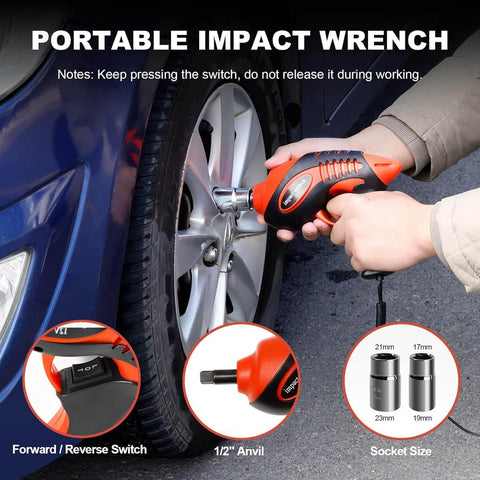 Using impact wrench from 5 In 1 Electric Hydraulic Car Jack Kit with 12V for SUV and sedan tire change