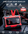 Portable 3000A Jump Starter With Air Compressor For Cars And Trucks displayed in car engine bay