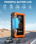 S8 Air Jump Starter With Air Compressor, 3000A Peak Power For 9.0 Gas And 6.5L Diesel in a desert setting by a road with icons