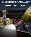 Portable 3000A Jump Starter With Air Compressor for cars and trucks on table with LED flashlight feature at campsite