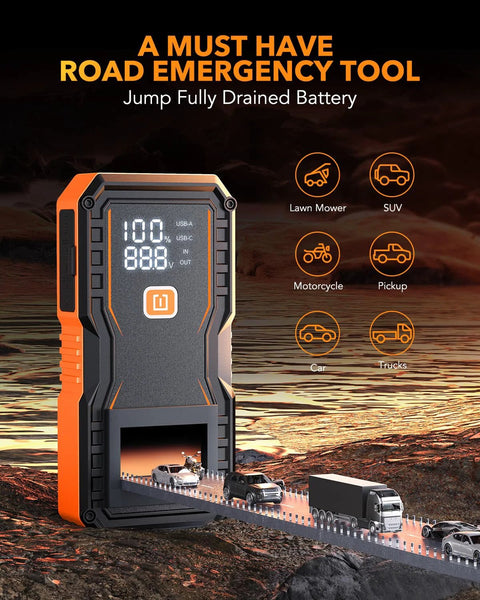 6000A Jump Starter For Gasoline And 12L Diesel Engines Portable Car Battery Jumper Starter 12V Lithium Jump Box with LED Display