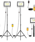 Massive 20000LM LED Work Lights With Stand For Dewalt Battery, Two Pack 200W Portable Tower Flood Lights IP66 Waterproof with Tripod Mount