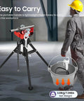 Worker using Hand Held Oiler Bucket Kit with Oil Gun for Pipe Threading Machines, portable drum tool, 1-gallon plastic, corrosion resistant.