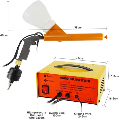 Portable Powder Coating System With Electrostatic Spray Gun And Foot Switch Includes Nozzles And Powder Cups 5 Level Adjustment