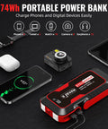 High Power 4000A Jump Starter For 12V Vehicles Up To 8.0L Gas And 7.0L Diesel Engines, 74Wh Portable Battery Pack With USB Ports