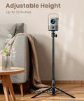 Portable Projector Stand showcasing adjustable height up to 32 inches in a home theater setup, compatible with projectors.