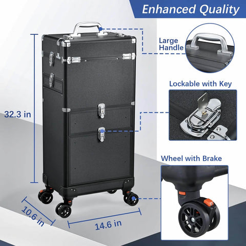 Image showing Pro Salon Cart With Four Drawers On Wheels For Hair Pros Portable Salon Station With Worktop Tray Rolling Makeup Train Case.
