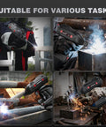 Multiple images of Portable 110V Stick Welder With 120A Output ARCCAPTAIN IGBT Inverter at work on various metal fabrication tasks.