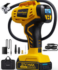 Portable Tire Inflator With Dual Power Modes, 21V Cordless Rechargeable Battery Powered Handheld Air Compressor, accessories included