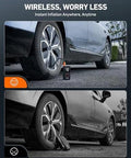 L7 Portable Tire Inflator And Cordless Mini Air Compressor inflating car tire for accurate pressure, compact and handy.