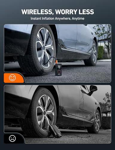 L7 Portable Tire Inflator And Cordless Mini Air Compressor inflating car tire for accurate pressure, compact and handy.