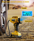 Portable Tire Inflator With Dual Power Modes, 21V cordless rechargeable air compressor with real-time display, 160 PSI, car tire use