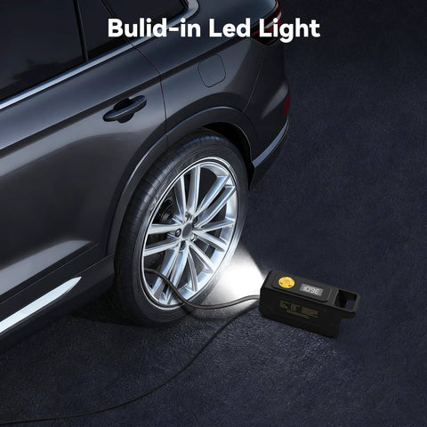 150 PSI Tire Inflator Portable Air Compressor, 12V DC Auto Shutoff Air Pump with Digital Pressure Gauge and Emergency LED Light inflating car tire