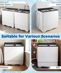 Front and side views of Portable Twin Tub Washing Machine With Drain Pump And Spinner Combo 18 Pound Washer And 8 Pound Spinner