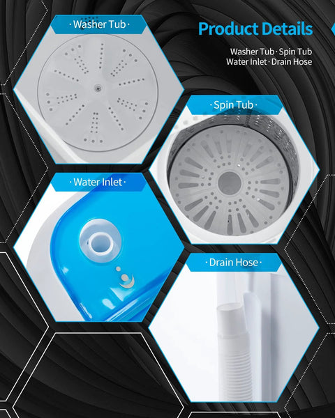Product details of Compact Portable Twin Tub Washing Machine And Dryer 16.5 Lb Capacity Wash And Spin In One Go Space Saving Laundry Combo