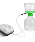 Portable Vacuum Pump For Lab Filtration And Distillation, Low Vacuum Solution With Tubing And Connectors, shown with jar setup.