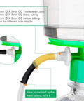 Portable Vacuum Pump For Lab Filtration And Distillation with tubing connections, detail view of connectors with color-coded tubings.