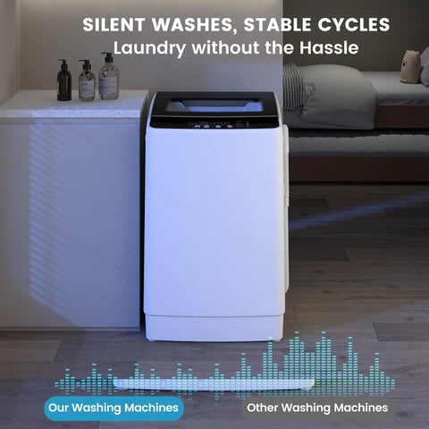 Compact Portable Washing Machine For Apartments With 35 Lb Capacity, 12 Wash Cycles, 8 Water Levels in modern laundry room