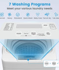 Compact 20 lb full-automatic portable washing machine with 7 wash cycles and an LED display, perfect for apartments, dorms, and RVs