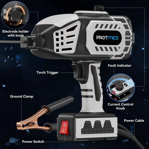 Portable 110V Handheld IGBT Inverter Welder For Home DIY Projects with detailed control knob and electrode holder view