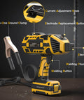 Portable 110V Arc Welder With IGBT Inverter Handheld Electric Welding Gun Five Variable Current Settings Compatible With Three Sixty Fourth To One Eighth Inch Wire Rods For Home DIY And Small Shop Projects Beast Performance ZEGJAW front view with labeled components