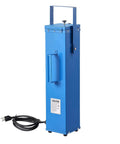 Blue portable welding rod oven with 10 lb capacity, fast 230W heating to 300F, for 18 inch electrodes, features a carry handle and safety latch