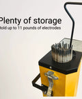 Portable Welding Rod Oven 11 Lb Capacity From Ridge 110V 300W 300°F Max with locking lid and electrodes visible