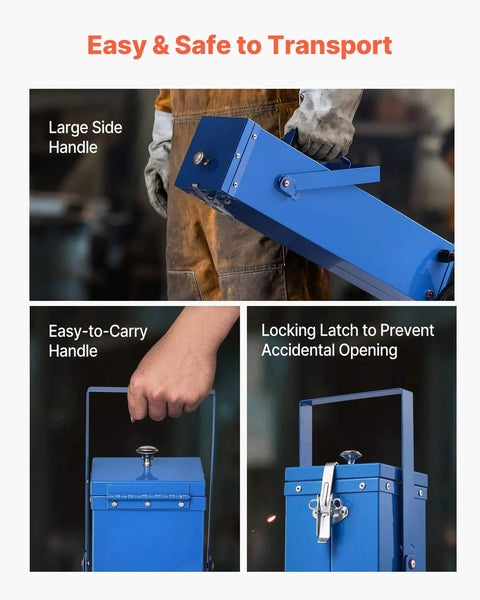 Portable Welding Rod Oven With 10 Lb Capacity Fast 230W Heating To 300F, easy carry handle and safety latch, blue color