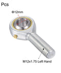 POS12 Spherical Rod End Bearing 12mm Bore With Self-Lubricated Joint M12x1.75 Left Hand Male Thread Connector 2 Pieces