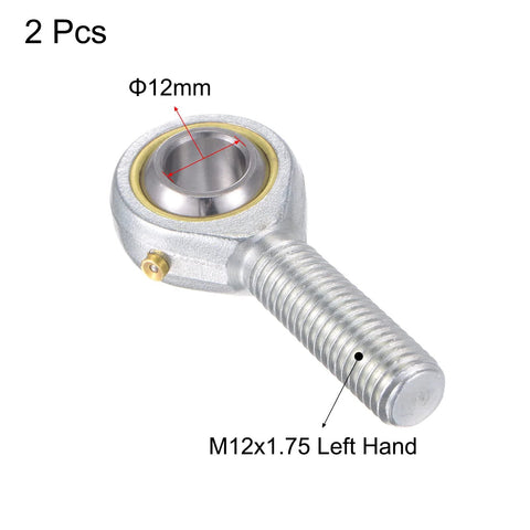 POS12 Spherical Rod End Bearing 12mm Bore With Self-Lubricated Joint M12x1.75 Left Hand Male Thread Connector 2 Pieces