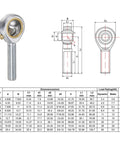 Diagram and specifications for 4 Pack POSB5 Male Rod End Bearings For Five Sixteen Inch Bore And Five Sixteen Twenty Four Right Hand Thread.