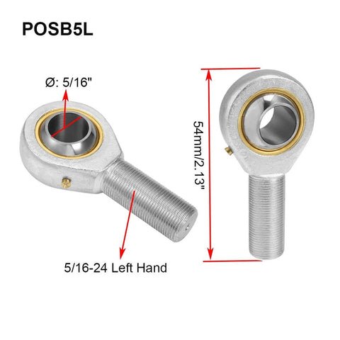 POSB5L rod end bearing kit, 5/16 inch bore with 5/16-24 left hand male thread, self lubricating heim joint, two pieces