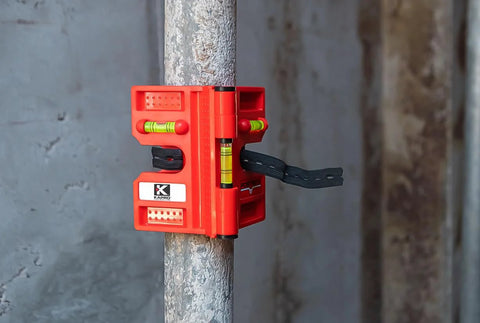 Effortlessly align posts and pipes with the 340 Postrite adjustable folding post level, a magnetic, compact tool with three vials and a strap for secure setup, delivering quick, accurate readings on ferrous surfaces.