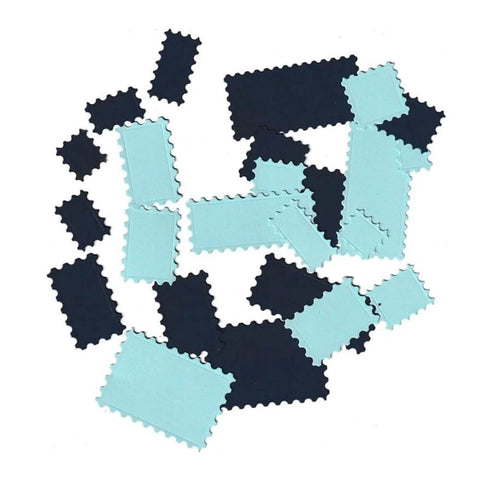 12 Pack Postage Stamp Banner Label Cutting Dies Set for Scrapbooking and DIY Card Making featuring scattered die cuts