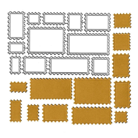 12Pcs Postage Stamp Frame Cutting Dies For Card Making And Scrapbooking Photo Lace Frame Tag Banner Die Cuts Carbon Steel Wafer Thin Molds