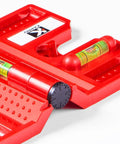 Effortlessly align posts and pipes with the 340 Postrite adjustable folding post level, showing magnetic body with three vials.
