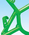 Green bike frame coated with Dual Voltage Powder Coating System With Minimal Overspray And A Larger Ground Clamp For Home Hobbyists.