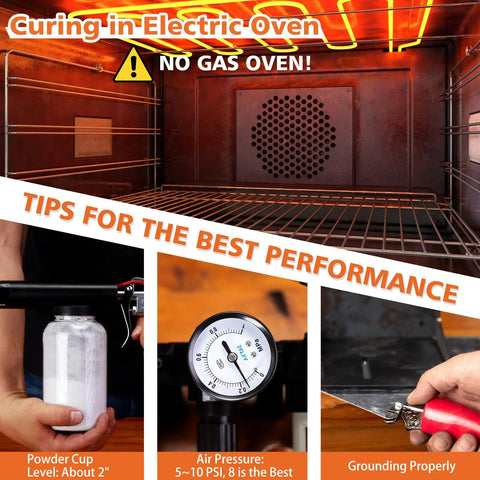 Curing steps for Powder Coating Gun System For Metal Wood And Plastic Dual Voltage 15KV 25KV Versatile Electrostatic Coating Kit PT 200