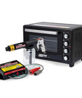 HotCoat PCS-250 Powder Coating System And Benchtop Oven Kit with 120V operation and dual voltage settings in black and silver.