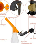 Components of Portable Powder Coating System With Electrostatic Spray Gun and Foot Switch Includes Nozzles and Powder Cups labeled