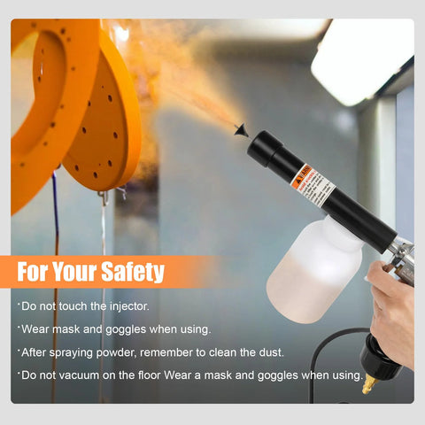 Person using Powder Coating System With Electrostatic Output Dual Voltage 20Kv And 50Kv spraying orange powder coating on product