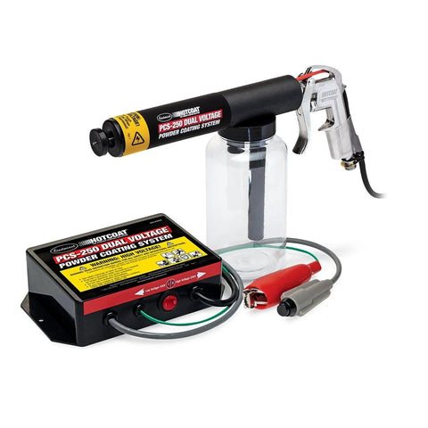HotCoat PCS-250 Powder Coating System And Benchtop Oven Kit With 120V Operation and dual voltage settings, clear viewing bottle