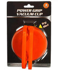 Power Grip Vacuum Suction Cup Dent Puller Handle in packaging, orange 5 inch cup with rugged nylon handle for lifting glass and metal.